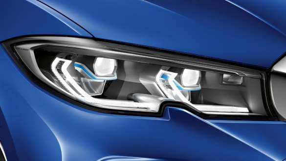 BMW Série 3 Berline (G20), BMW Laserlight. BMW Série 3 Berline (G20), BMW Laserlight. Gros plan latéral du phare avant gauche avec BMW Laserlight.