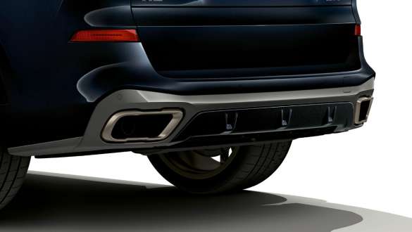 Sorties d’échappement et diffuseur arrière de la BMW X5 M50d G05 Sorties d’échappement et diffuseur arrière, BMW X5 M50d en Carbonschwarz metallic G05 2018 SUV