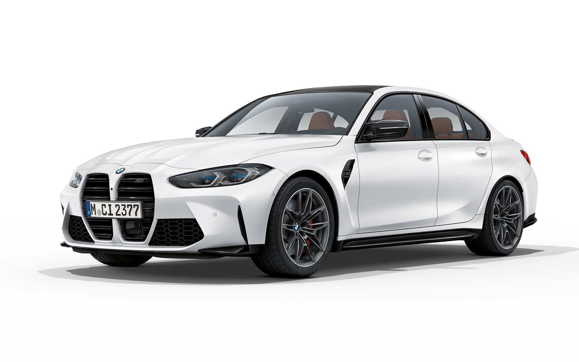 BMW M3 Competition G80 2020 Frozen Brilliant White metallic, vue de trois quarts avant