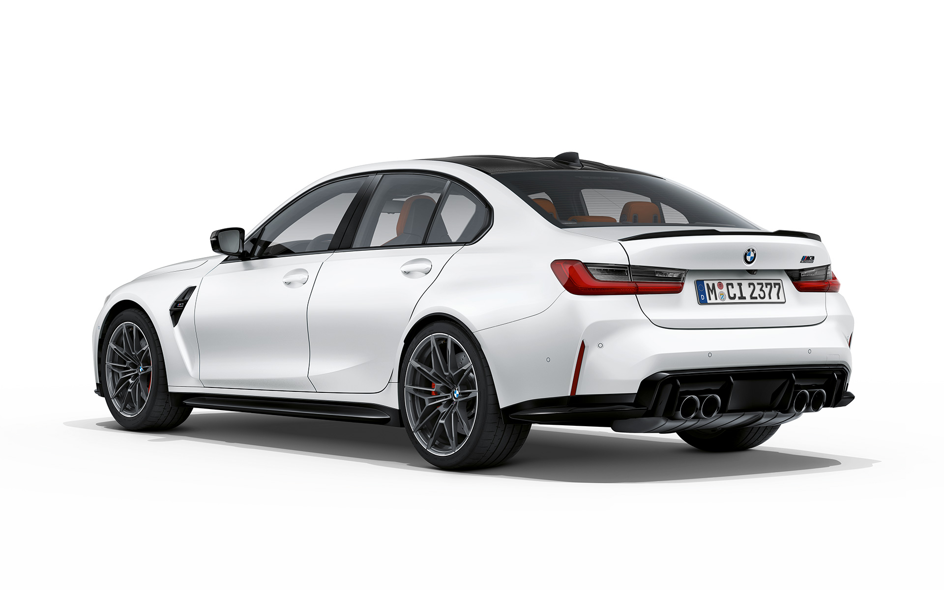 BMW M3 Competition G80 2020 Frozen Brilliant White metallic, vue de trois quarts arrière