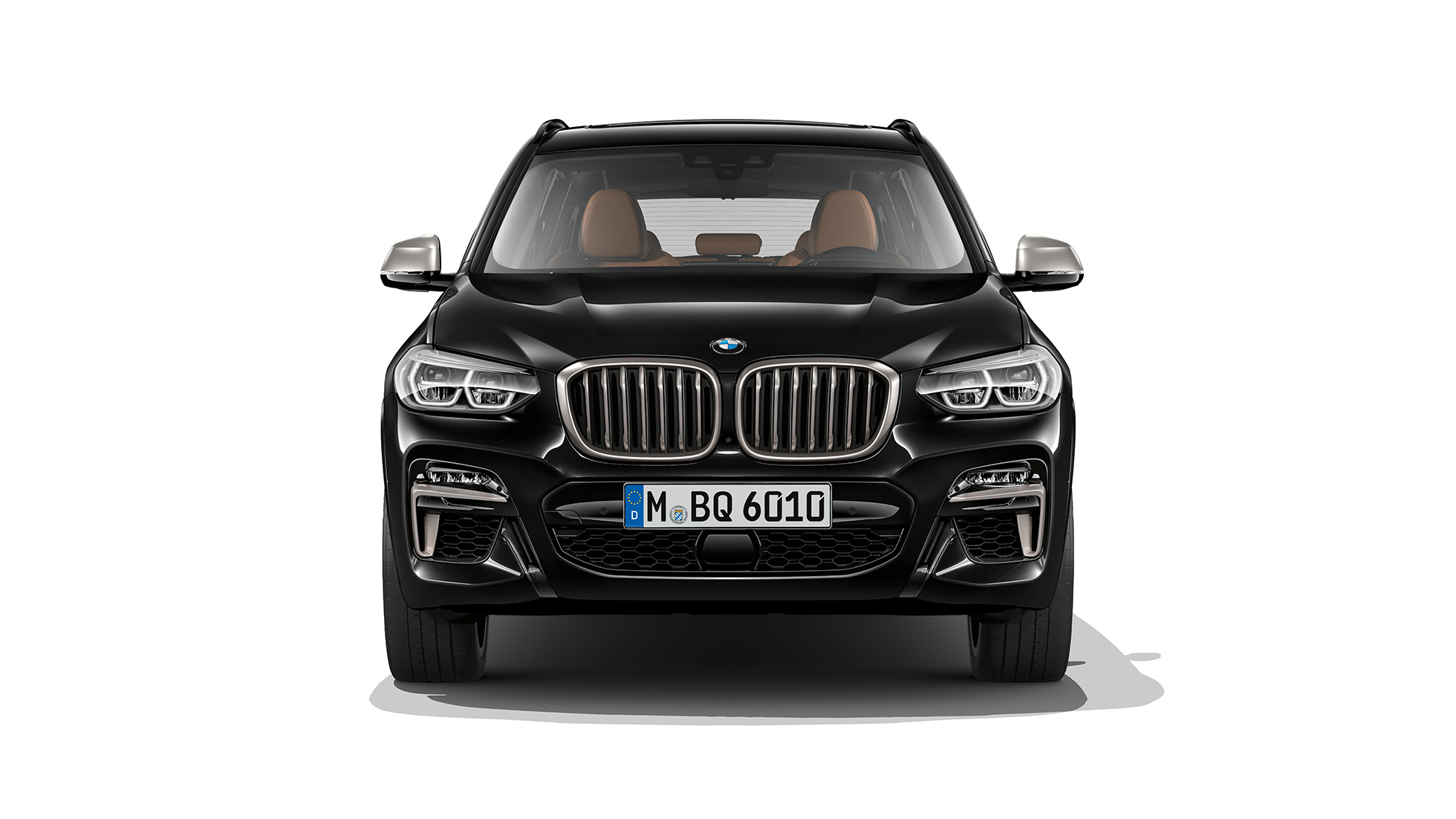 BMW X3 M40i, vue de profil. Extérieur de la BMW X3 M40i en Saphierschwarz metallic, vue de face.